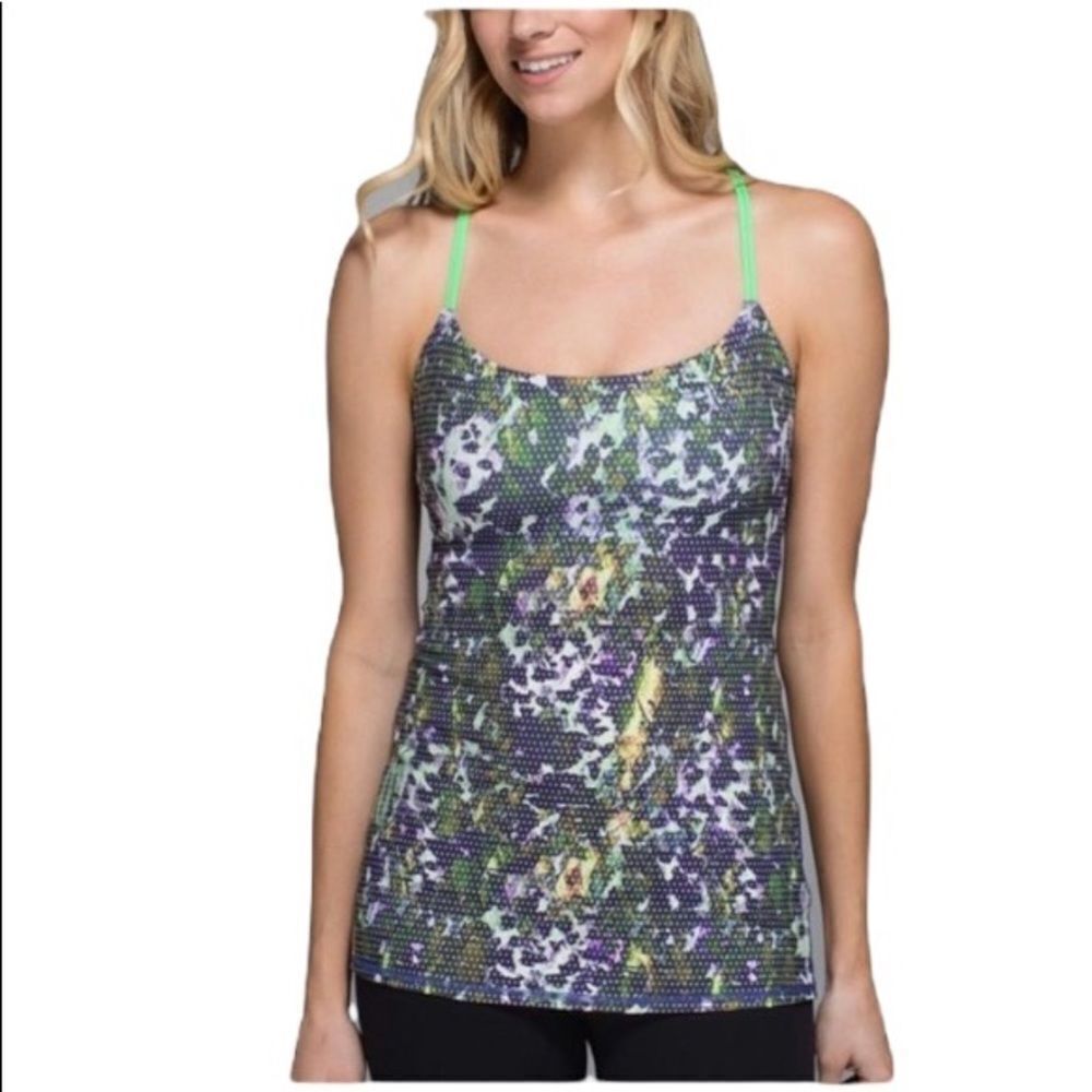 Lululemon Floral Sport White Multi/Pistachio Dancing Warrior‎ Activewear Top 8